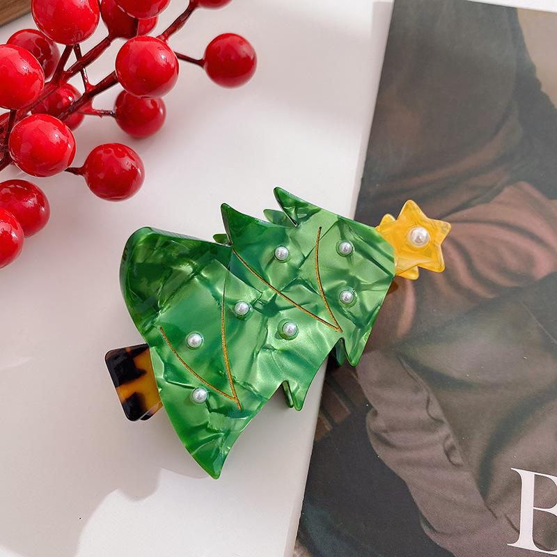 

Claw Stylish Acetate Hair Clips With Festive Bells And Christmas Tree Designs Yellow Tree