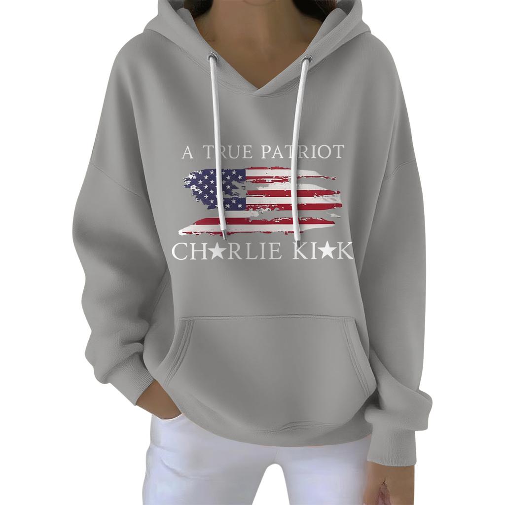 Ladies' Loose And Comfortable Drawstring V-neck Long Sleeved Printed Sweatshirt