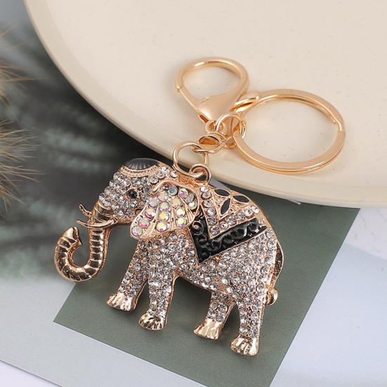 Keychain Sparkling Rhinestones Inlaid Elephant Design Keychain Pendant Enamel Oil Drip Process Smooth Edges Spring Buckle Key Holder Car Keys Good
