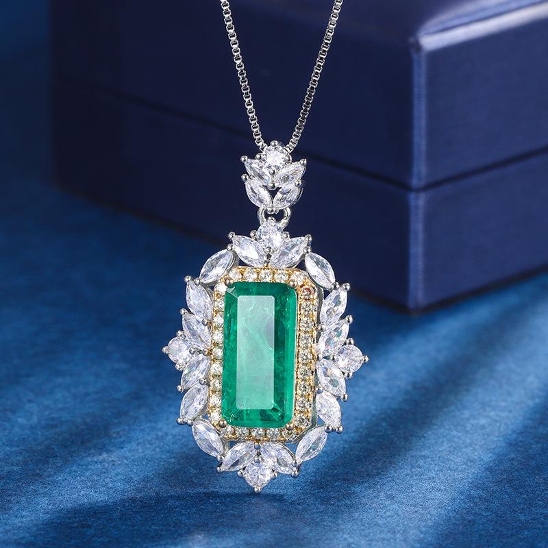 Jewelry Copper Bottom Gold Plated Jewelry Set Simulation Emerald Diamond Pendant Ring Main Stone 8 * 16 6 * 8