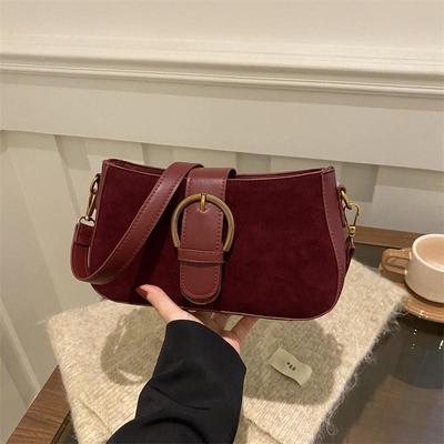 Autumn and Winter Women's Lightweight Solid Color Small Shoulder Bag Chic PU Leather Goldtone Hardware Sqaure Underarm Bag