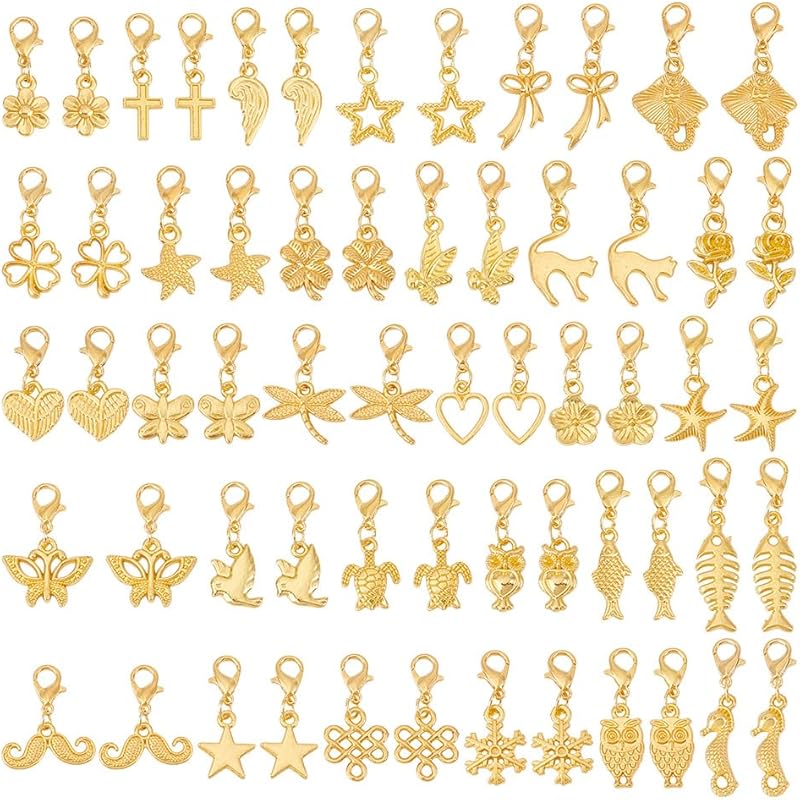 60Pcs 30 Styles Clip on Charm Pendants 22.5-35.5mm Dangle Charms with Lobster Clasp Mixed Styles Craft Charm for Jewelry Making