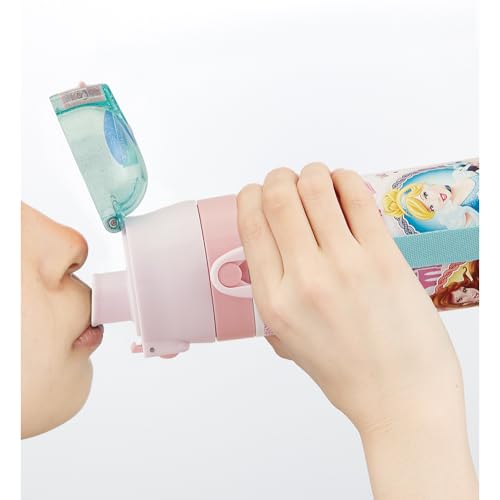 Skater Children's Water Bottle, 2-Way, 470ml (Direct Drinking) or 430ml (Cup Drinking), Disney Princess Design, 24-inch, Girls, Stainless Steel, Insul