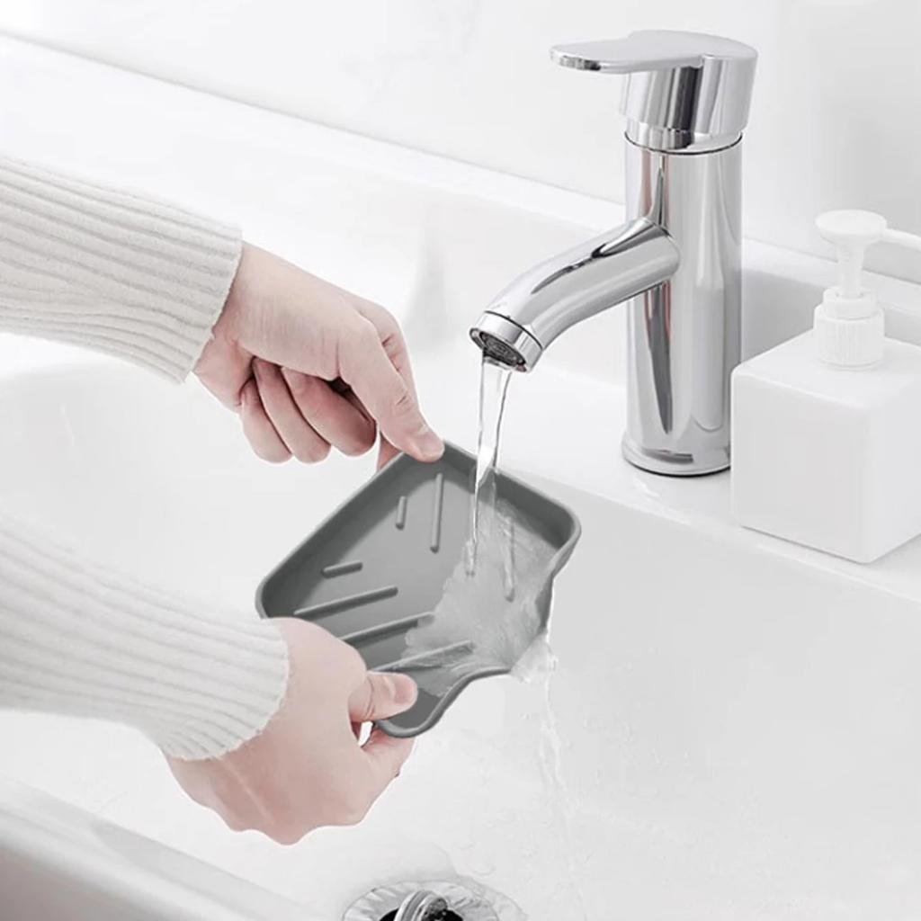 Silicone Drain Soap Dish Solid Color Simple Soap Holder Self Draining Soap Tray For Countertop Sink Anti-slip Storage Rack