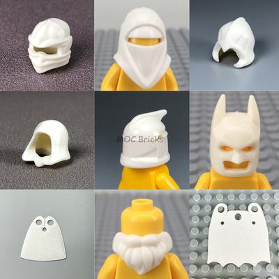 12pcs/lot MOC Bricks White Helmet Cape Beard Model 4cm Figure Body Part Small Educational Building Blocks Boy's Toys