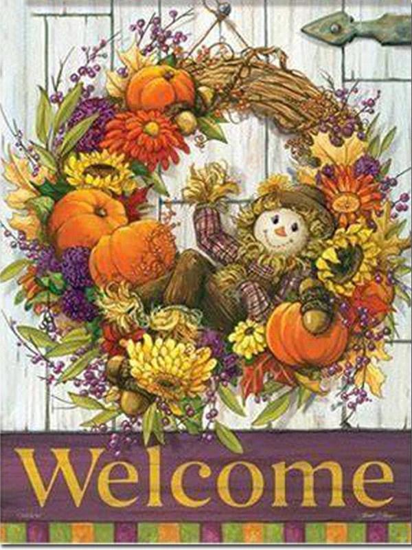 Diamond Mosaic Welcome Text Full Drill Square Diamond Embroidery Flower Needlework Beaded Mosaic Bird 5D DIY Home Decor