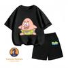 Hot Sale Summer Kidswear Pure Cotton SpongeBob SquarePants Anime Printed Round Neck Casual Two Piece Set
