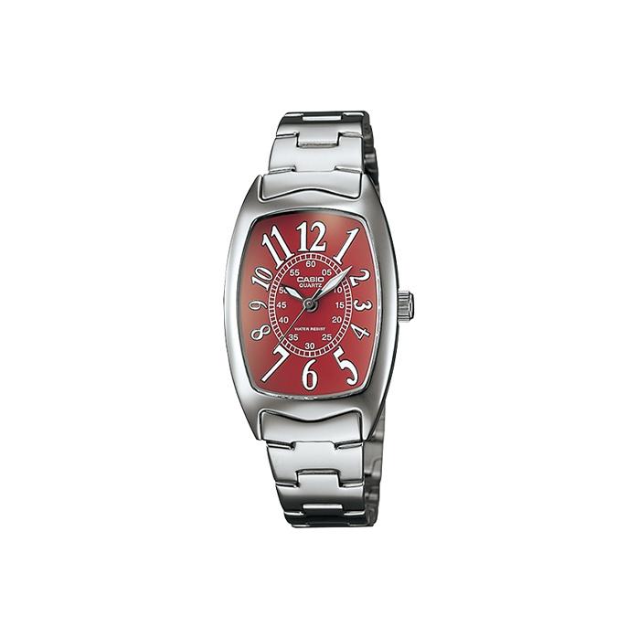Casio Retro Pointer Series Classic Small Square Watch Digital Scale Red Dial Waterproof Quartz Movement Stainless Steel Strap LTP-1208D-4B Silver Strap Red Watch Dial