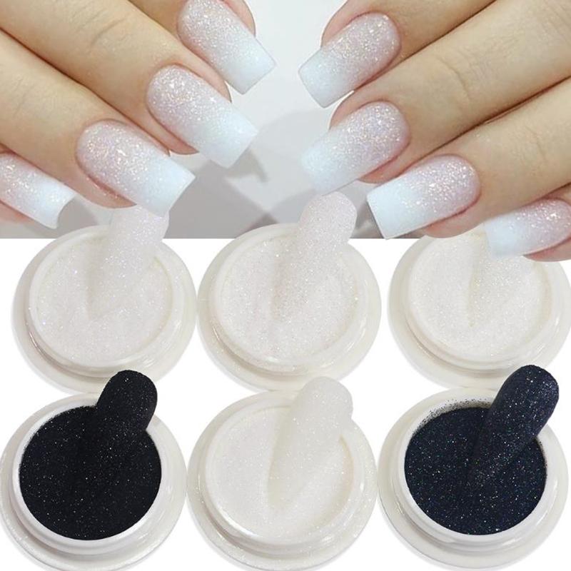 6 Pcs Nail Polish Glitter Fine Sand Holographic Glitter Powder Black White Reflective Pigment Flakes Powder Manicure Accessories