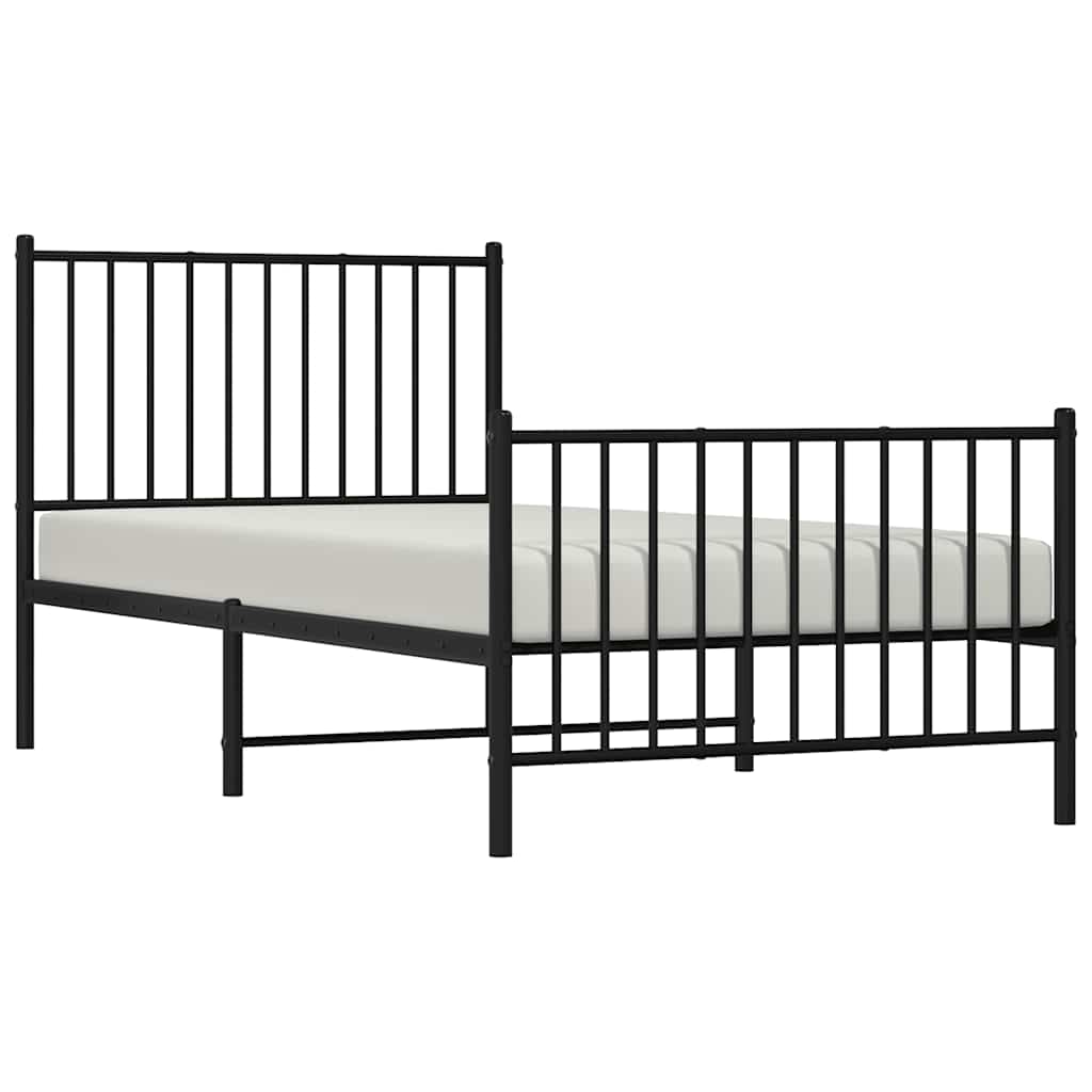 Metal Bed Frame with Headboard and Footboard Black 90x190 cm