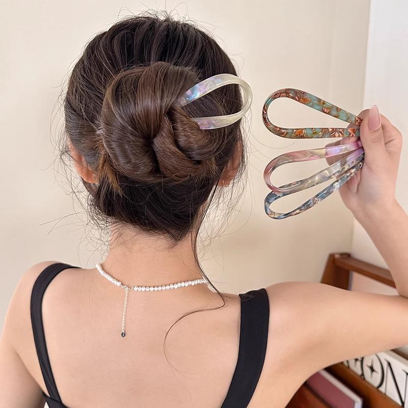 Niche High-end Acetate Sweet Thread Colored U-shaped Hair Clip Elegant Retro Woven Hair Clip Multifunctional Daily Hair Clip