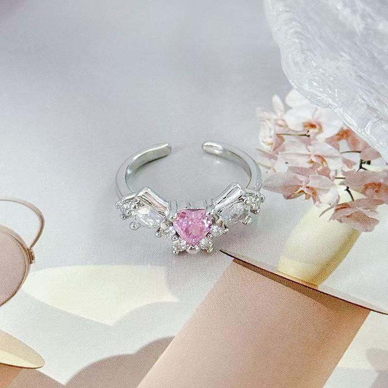 Medieval Vintage Light Luxury Love Crown Open Ring Zircon Exquisite Elegant Retro Court Style Index Finger Ring