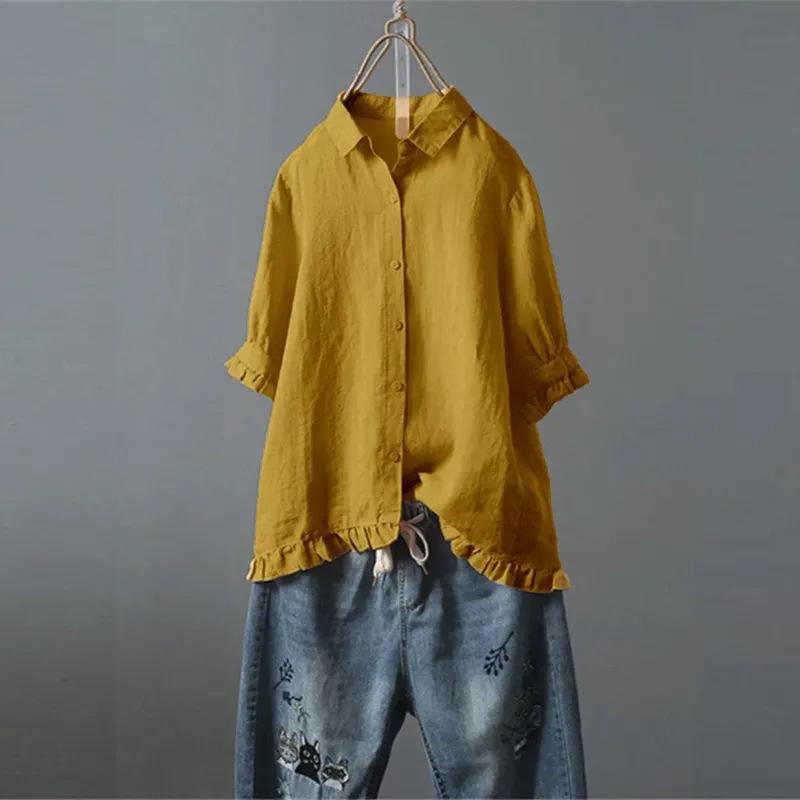 2026 Women s Casual Plaid Cotton Linen Long Sleeve Plus Size Shirt 5XL