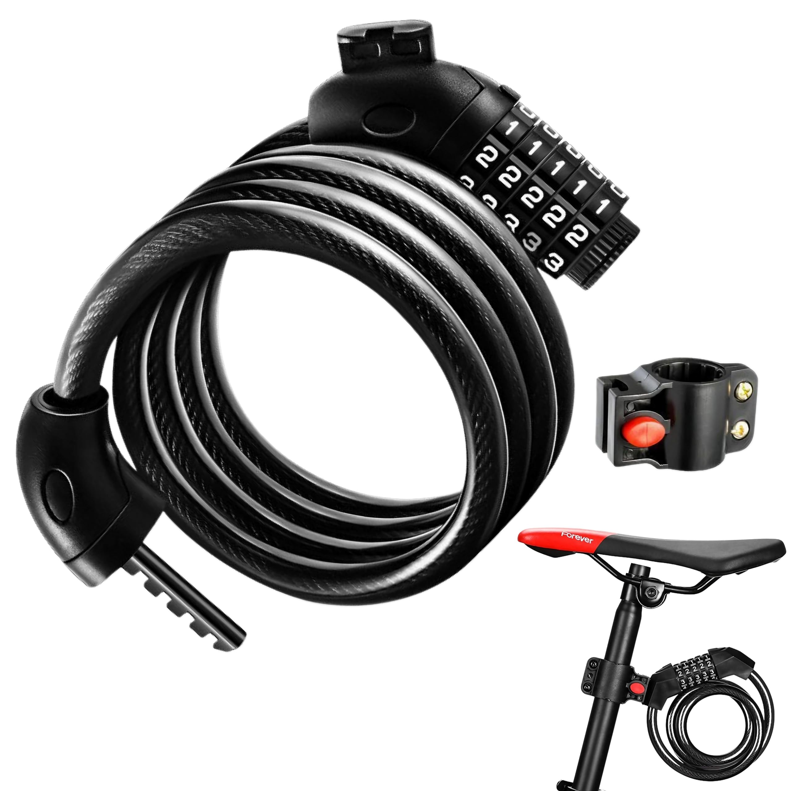 

East Leaf Bicycle Wire Number Black Lock, Type, Anti-Theft, 5-Digit Setting, 150cm, чёрный