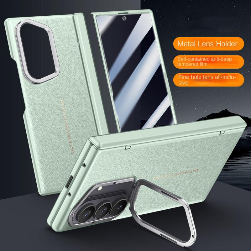 Leather With Privacy Screen Tempered Glass Protector Case For Samsung Galaxy Z Fold7 Spring Hinged Camera Holder Cover