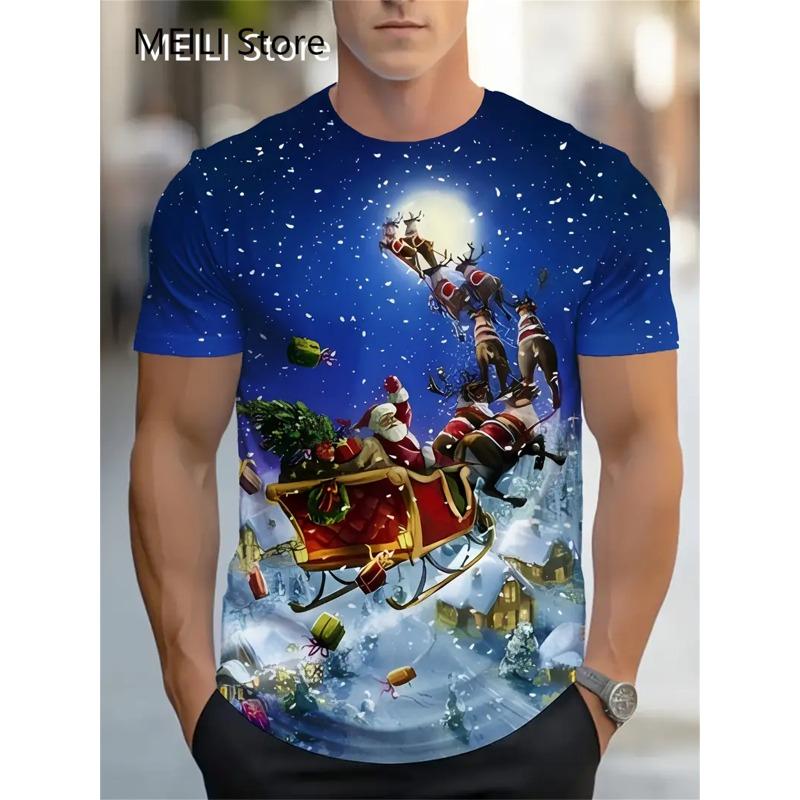 Christmas T-Shirts Summer Funny Santa Claus Fashion Tops Tee Mens Shirts Summer Holiday Boys Casual Crew Neck Oversized T-Shirts