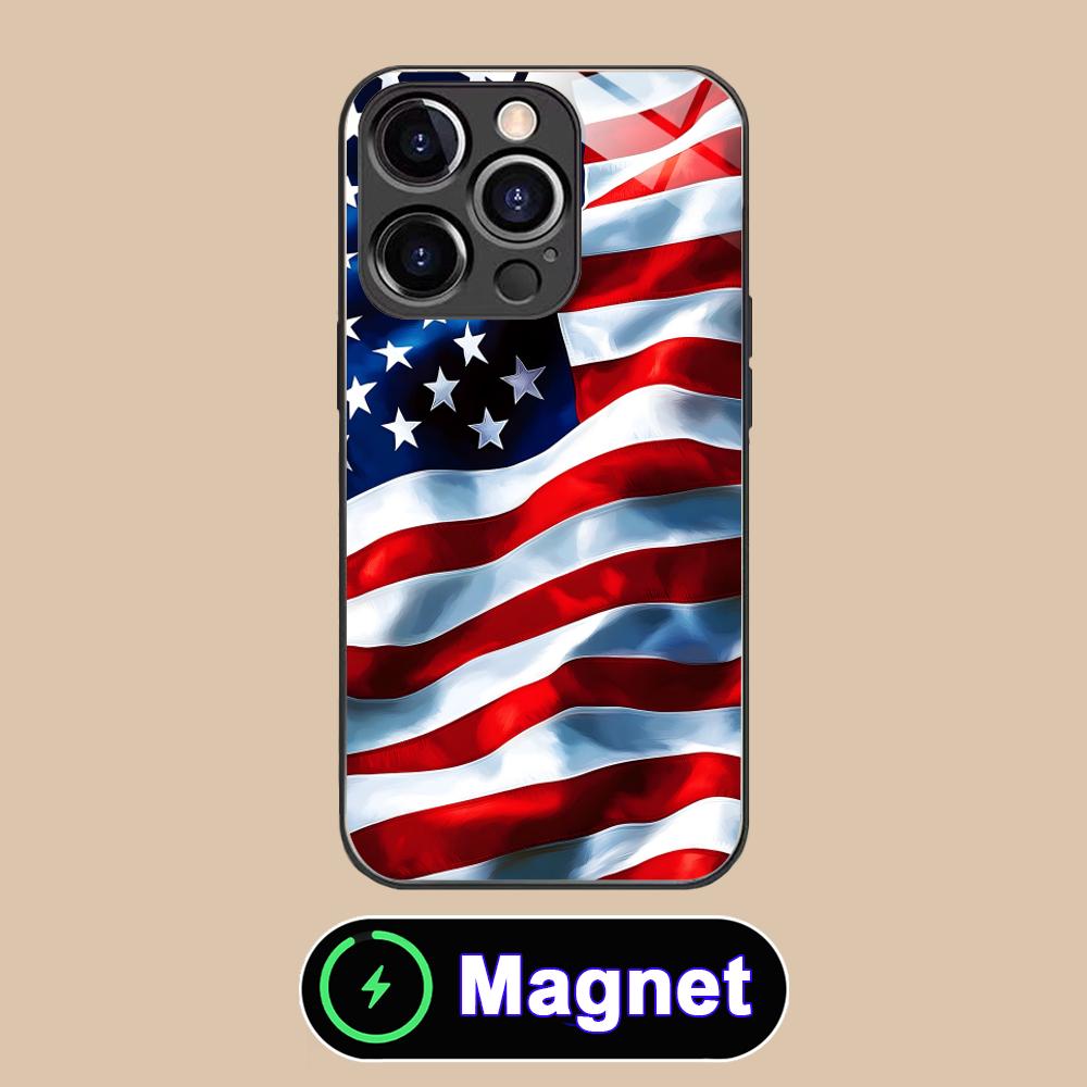 Custodia per Telefono Cellulare MagSafe in Vetro con Bandiera USA America per iPhone 17 16 15 14 13 12 11 Air Pro Max Plus Mini Copertura Colorata