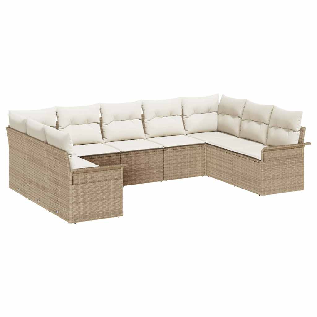 Garden Sofa Set with Cushions Beige Poly Rattan