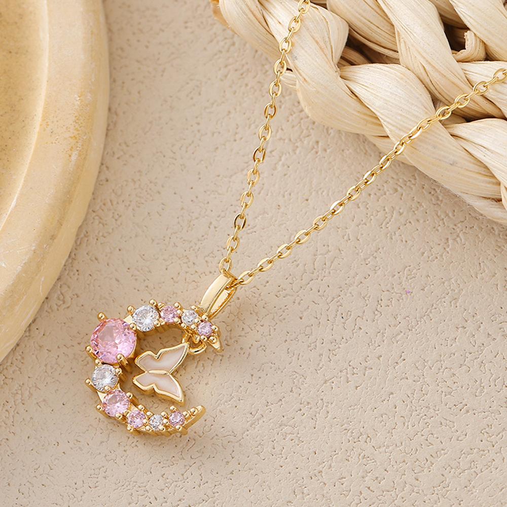 

Fashion Butterfly Moon Necklace Women s Stainless Steel Collar Chain High end Elegant 2025 New Korean Jewelry Gift