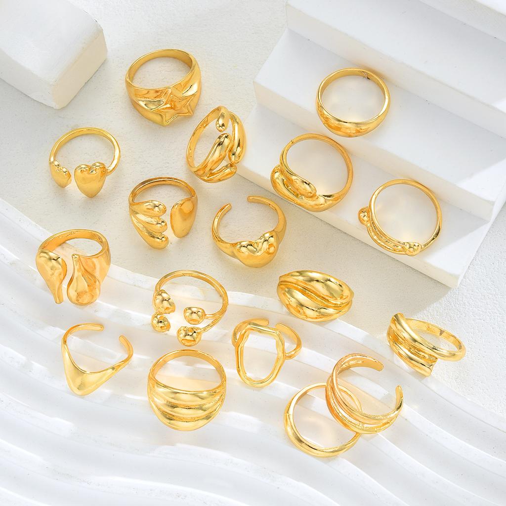 IF ME 17Pcs/Set Vintage Gold Color Irregular Geometric Rings Set for Women Elegant Exaggerated Twist Metal Thick Open Ring Jewelry