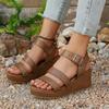 Summer New Wedge Heel Sandals for Women Open-toe Thick-soled Buckle Roman Sandals Non Slip Beach Shoes for Woman