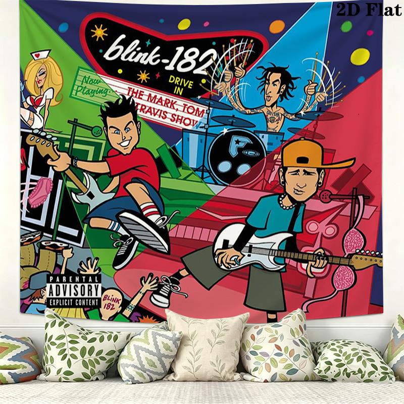 Blink-182 Wall Tapestry Aesthetic Wall Hanging Printed Fabric Blanket Decorative Tapestries for Bedroom Living Room Home Decor
