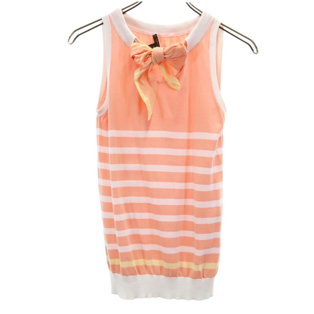 Louis Vuitton Made In Italy Border Pattern No Sleeve Knit XS Salmon Pink Women Used