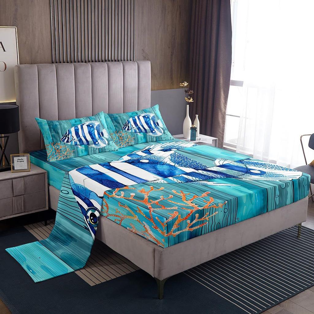 Ocean Animal Shark Pattern Bed Hat Four-Piece Bedding Set Bedroom Dormitory Bedding Decoration