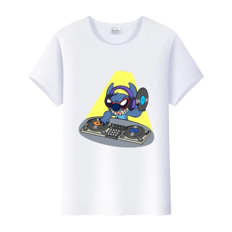 Kawaii Disney Cartoon Blouse Lilo Stitch Love Top Summer Short Sleeve 90S T-shirts White Shirt Kids Tees Woman Plus Size Clothes