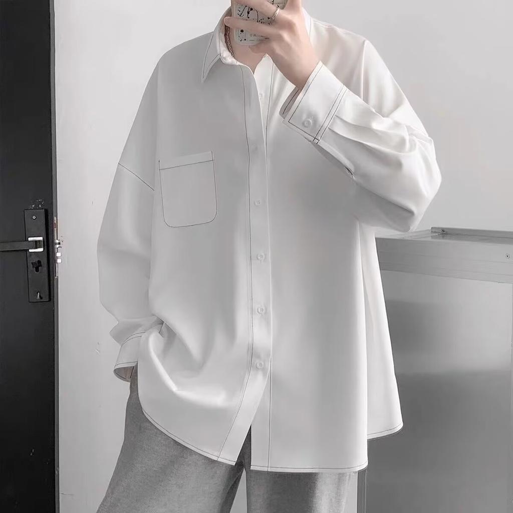 2024 Solid Color Long Sleeved Shirt Japanese Hong Kong Style Ins Loose Shirt Men'S Summer Trend Versatile Casual Jacket