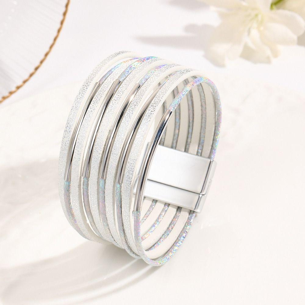 Metal Tube Decoration Chunky Bracelet Wide Band Multilayer Bracelet Men's Accessory
