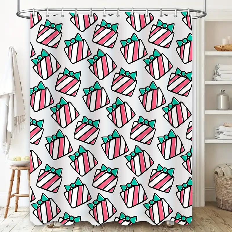 Tuniu Christmas Gift Shower Curtain Funny Festive Red Blue Pink Gift Wrapping Bathroom Decor