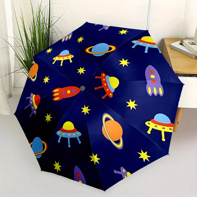 1pc Space-themed decor Automatic Folding Umbrella - 8-Rib Iron Frame, Windproof, Portable Sunshade with Plastic Handle for Travel & Outdoor