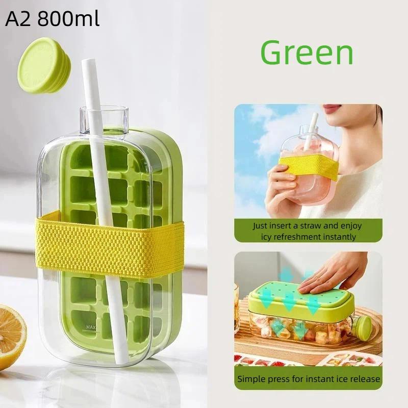 1Pcs Large Capacity Ice Cube Maker Water Bottle Silicone Tray 500/800Ml With Straw For Juice Cooling Stackable Ice Making Design