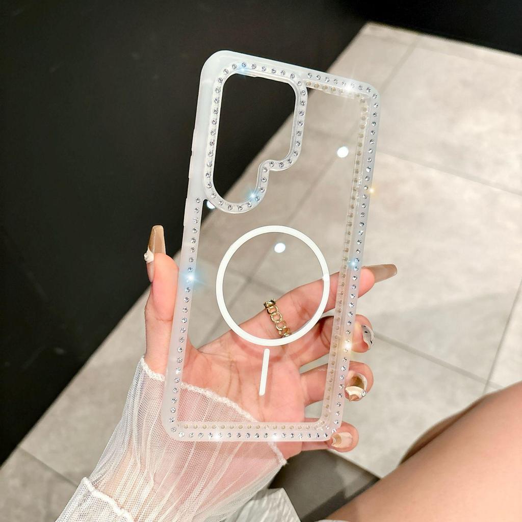 Luxury Diamond-Studded Magnetic Transparent Phone Case for S25ULTRA A56 A15 S24