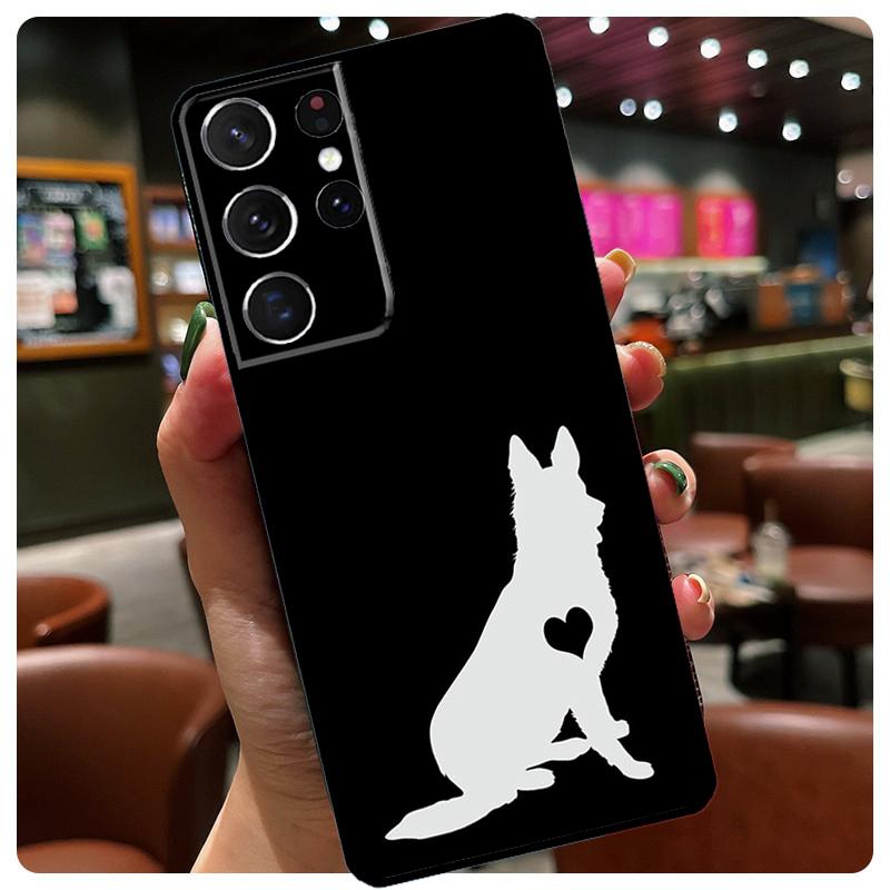 Cartoon German Shepherd Dog Silicone Case For Samsung Galaxy S23 S22 Ultra S21 S20 FE S8 S9 S10 Plus Note 20 Ultra Cover