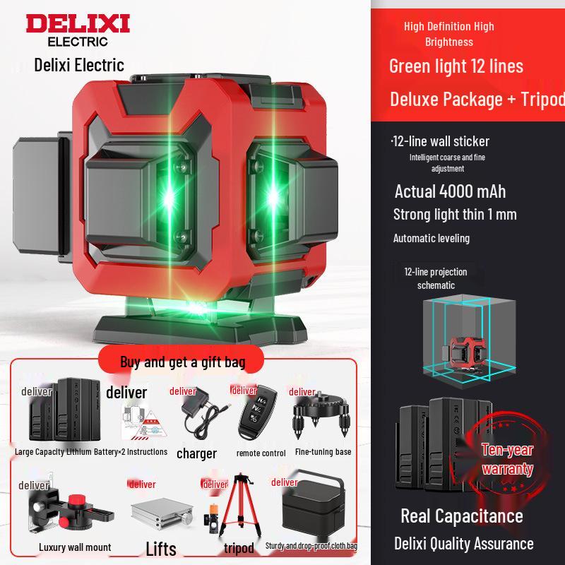 Delixi 12-Point High-Precision Green Laser Level for Outdoor Use