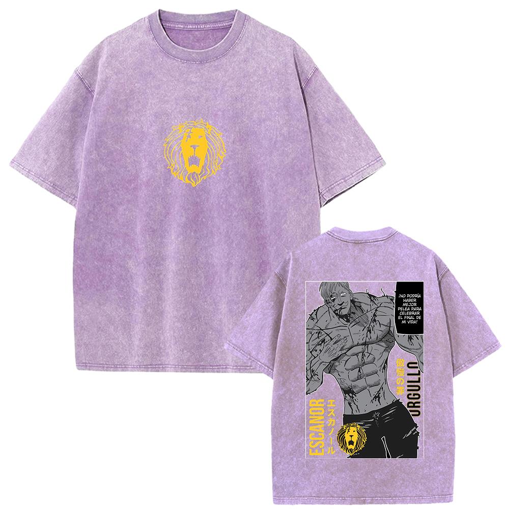 Escanor I Sette Peccati Capitali T-shirt Grafica Manga Vintage Lavato Oversize T-shirt Uomo Donna Abbigliamento
