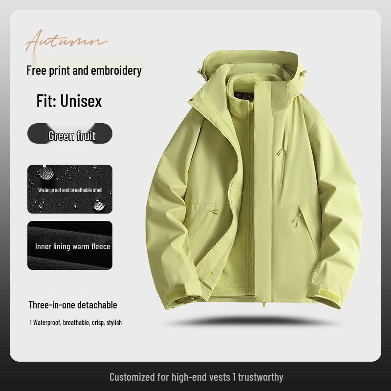 Three-in-One Expedition Jacket: Custom Winter Workwear with Logo Printing, Team Cotton Jacket, Plus Velvet Thickened.