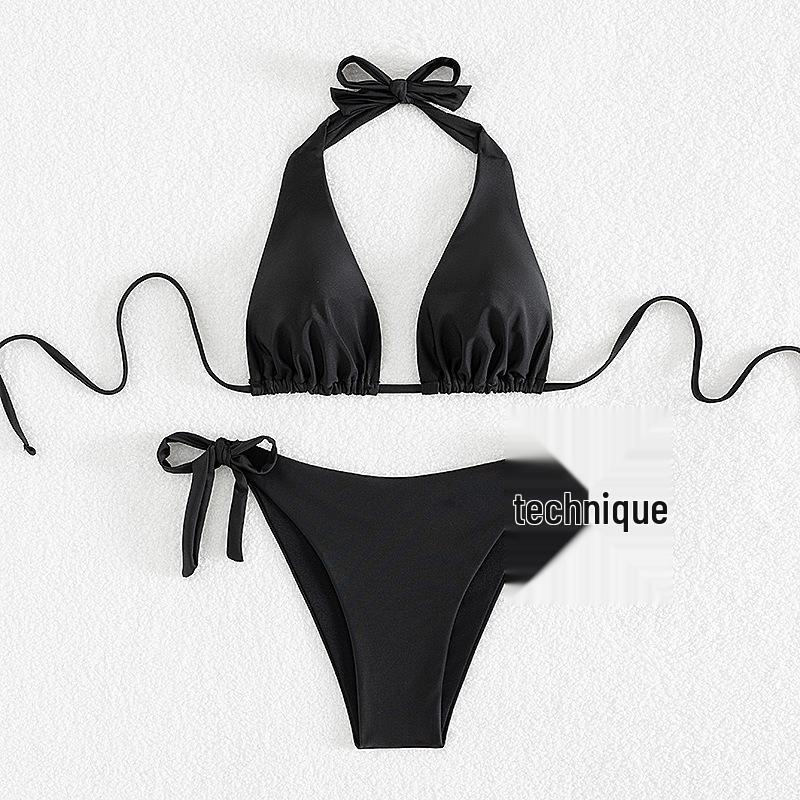 

Европейский и американский черный треугольный купальник-бикини для женщин 2024 года Medium чёрный