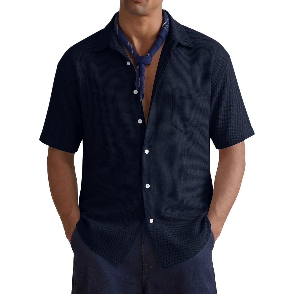 Men's Casual Stylish Button-up Shirt - Men's Loose-fitting Breathable Short-sleeved Sports Shirt