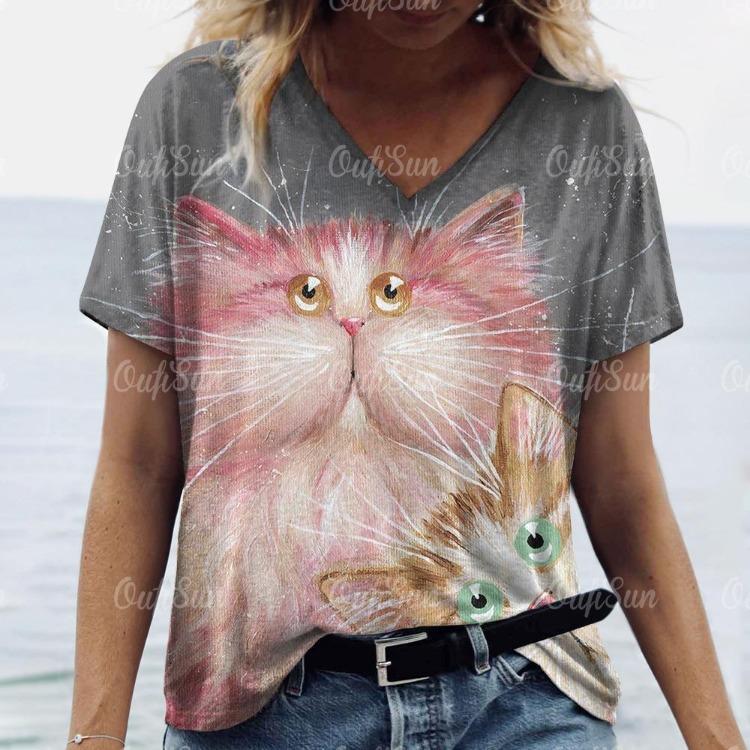 Fashion Streetwear Women Oversized T Shirt 3D Cat Print Summer Casual Short Sleeve Crew Neck Pullover Female Clothing