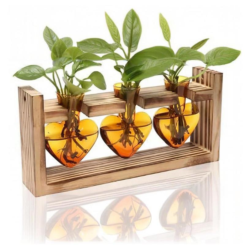 

1 набор вазы для размножения цветов, винтажные вазы для размножения с деревянной подставкой, ваза в форме сердца для растений, 5 стилей