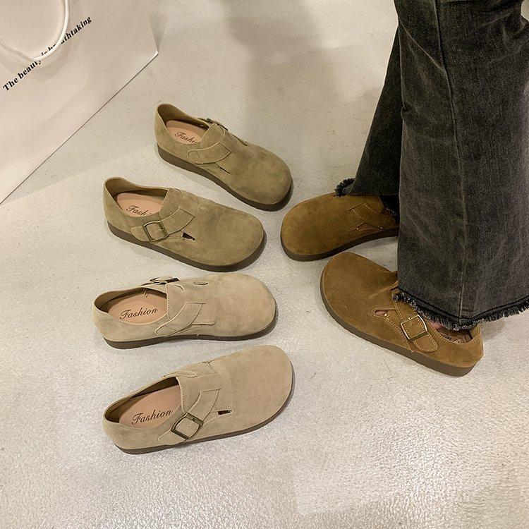 Cowhide Version 2025 New Autumn Flat-bottomed Boken Shoes Women's All-inclusive One-pedal Doudou Shoes Single Shoes Soft-soled Shoes Summer