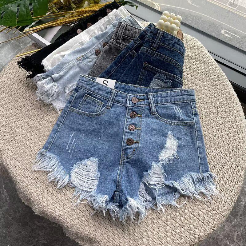 2025 Summer Women's High-Waist Retro Denim Shorts - Trendy Slim Wide-Leg Design