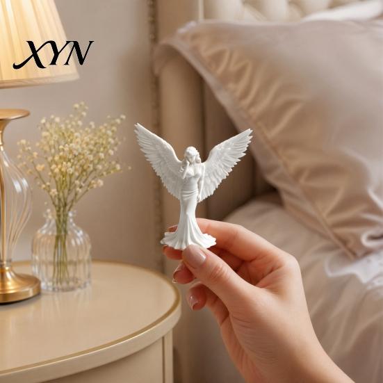 Smooth Edge Angel Sculpture 3D Printed Elegant Figurine with Large Wings, Decorative Statue, Delicate Pleat Curve Statue Art Crafts Decoration