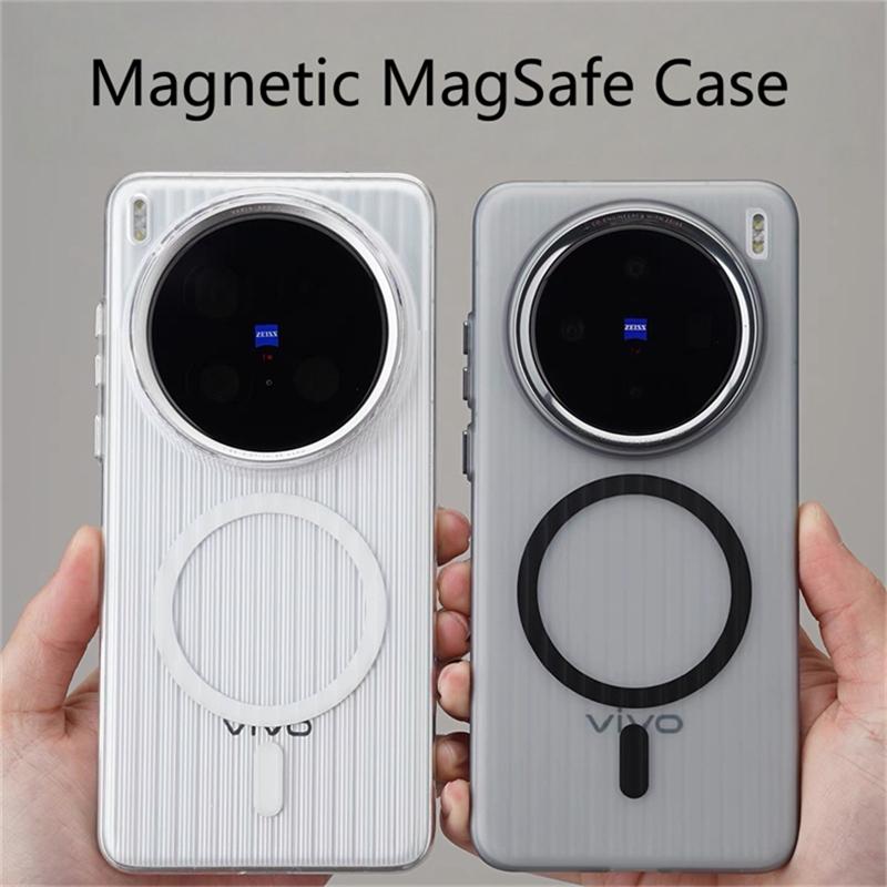 Case For Vivo X300 Ultra X200 Pro Mini X 200 Ultra X100 For MagSafe Magnetic Matte Transparent Luggage Stripe Slim Cover Bumper