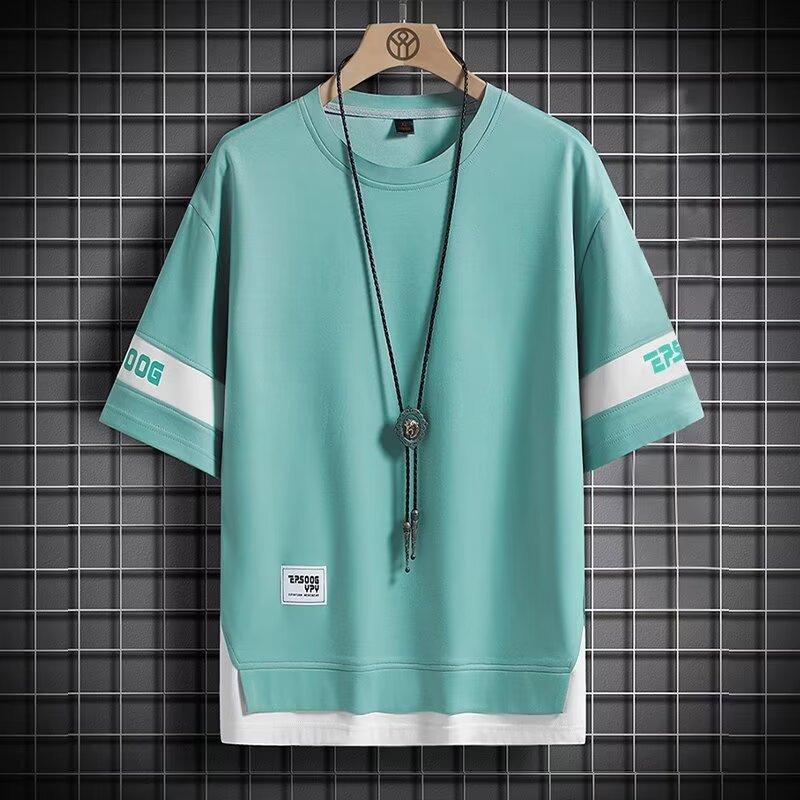 Fake Two Short-sleeved T-shirts Men's Summer Thin Tops Hong Kong Style Handsome All-match Trend Ins Casual Half-sleeved Shirt
