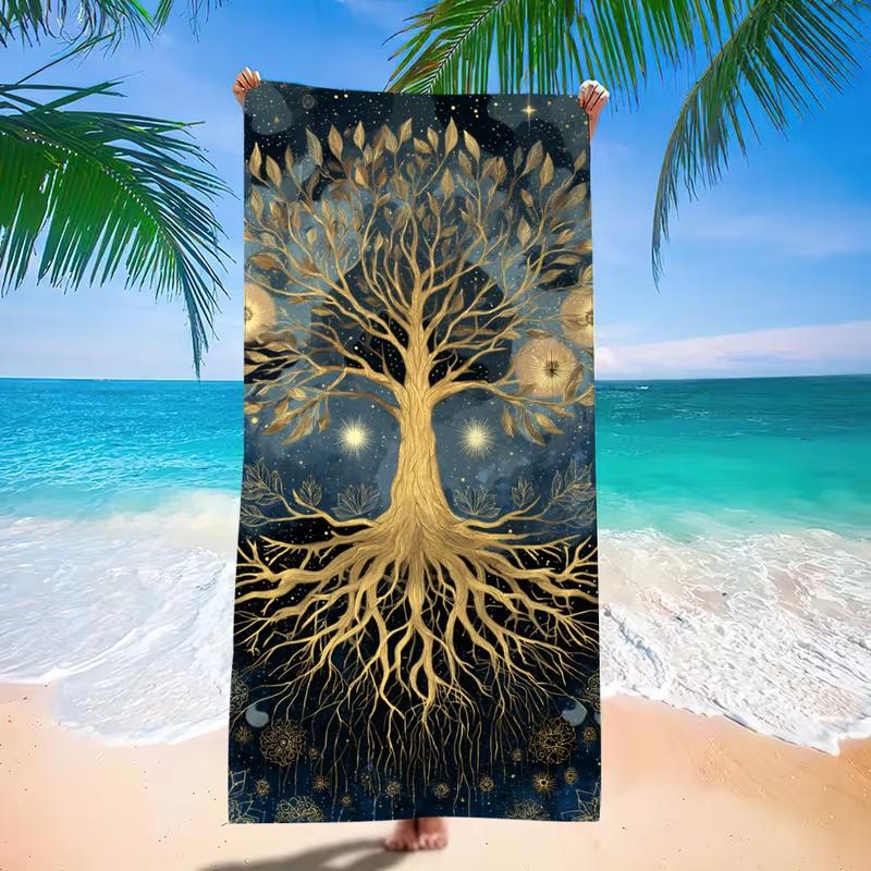 Lavendel Lila Aquarell Grünes Blatt Blumendruck Strandtuch Sandfest Schnelltrocknendes Handtuch für Strand Spa Zuhause Dusche