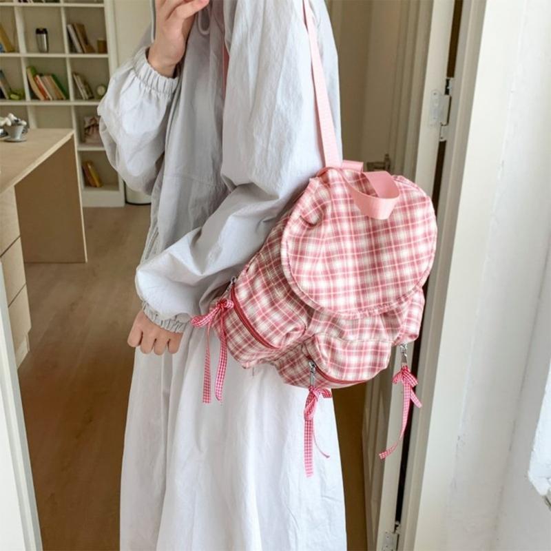 Plaids Backpacks Japanese Styles Casual Daypacks Student School Backpacks Retro Backpacks Travel Bag for Daily